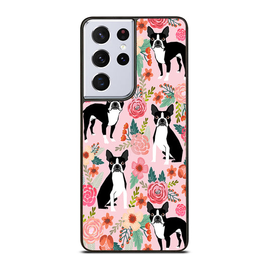 BOSTON TERRIER DOG FLORAL PATTERN Samsung Galaxy S21 Ultra Case Cover