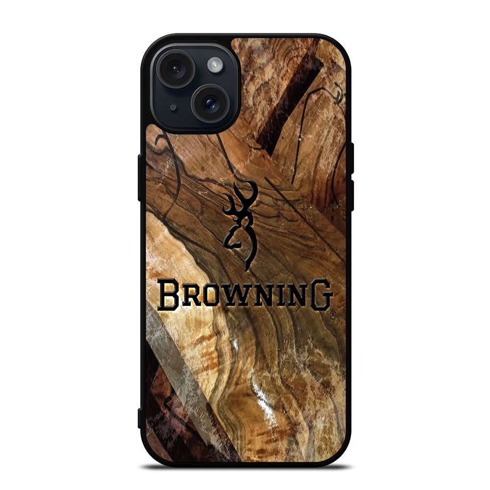 BROWNING DEER WOODEN LOGO iPhone 15 Plus Case Cover