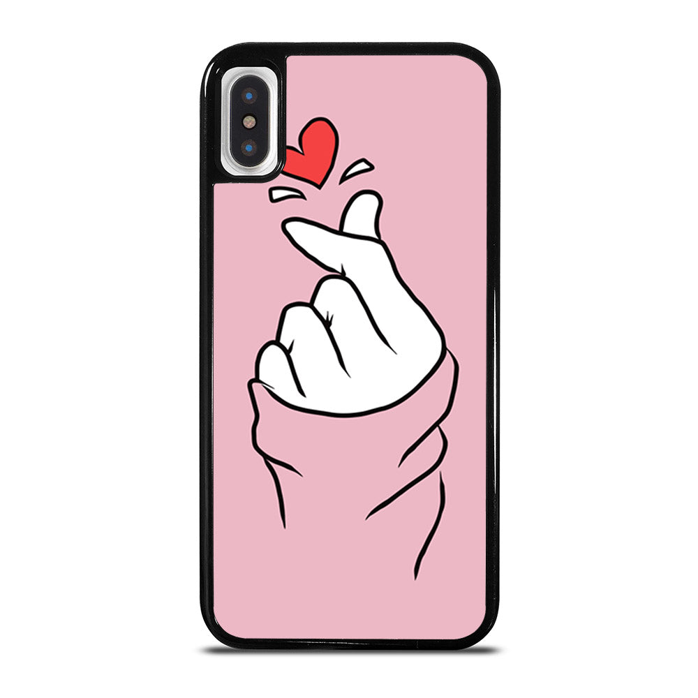 CUTE HEART FINGER PINK iPhone X / XS Case Cover