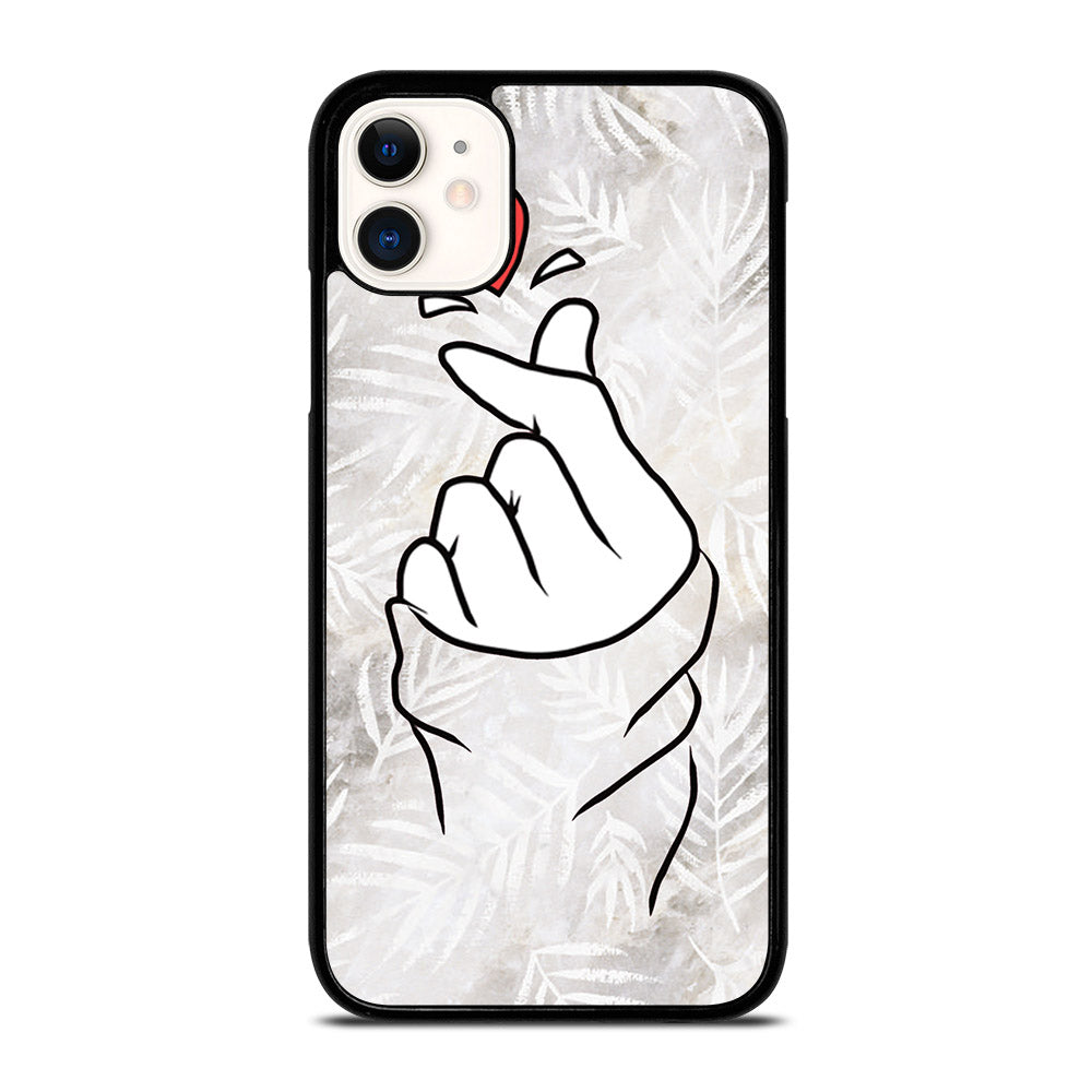 CUTE HEART FINGER WHITE MARBLE iPhone 11 Case Cover