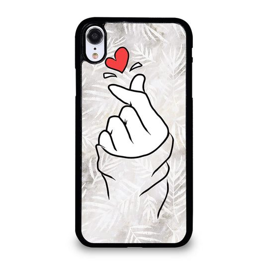 CUTE HEART FINGER WHITE MARBLE iPhone XR Case Cover