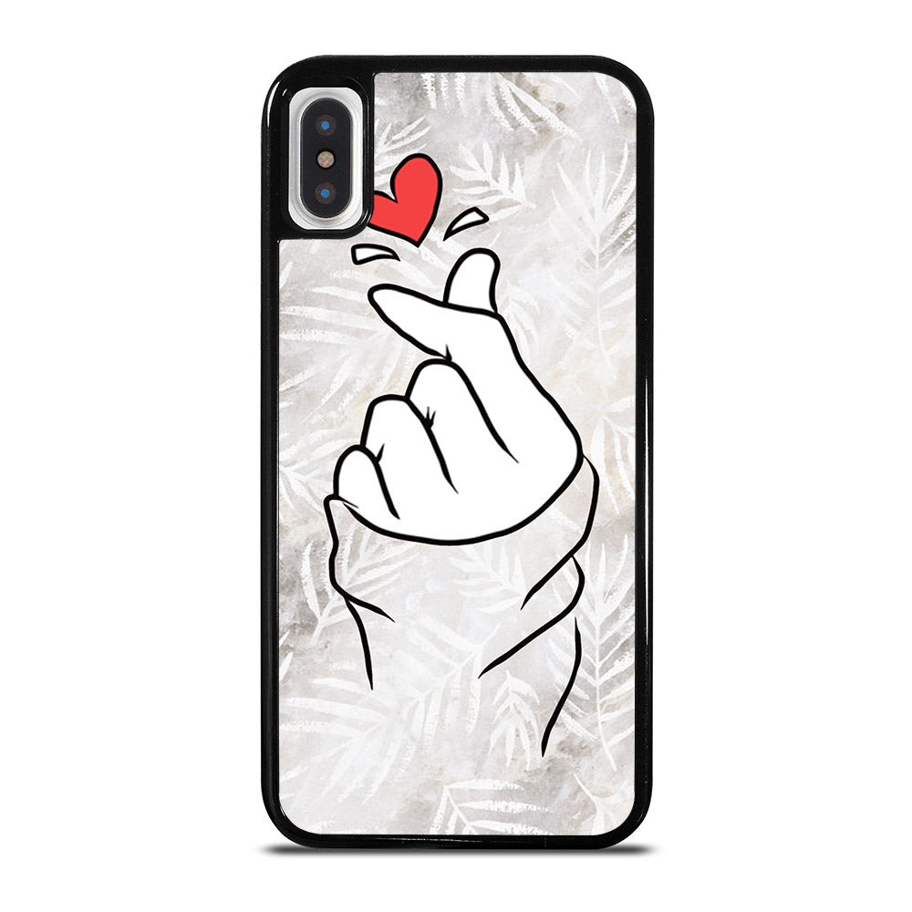 CUTE HEART FINGER WHITE MARBLE iPhone X / XS Case Cover