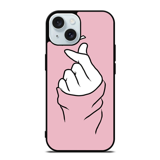 CUTE HEART FINGER PINK iPhone 15 Case Cover