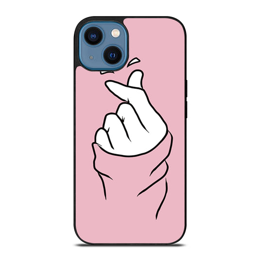 CUTE HEART FINGER PINK iPhone 14 Case Cover