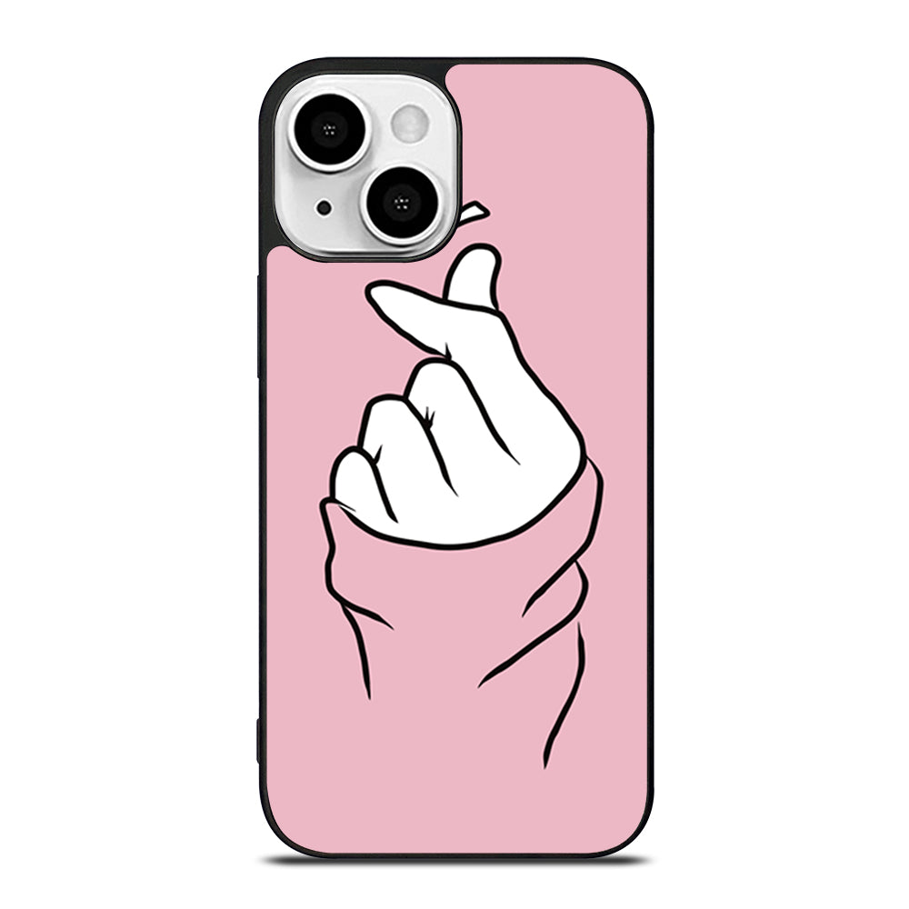 CUTE HEART FINGER PINK iPhone 13 Mini Case Cover