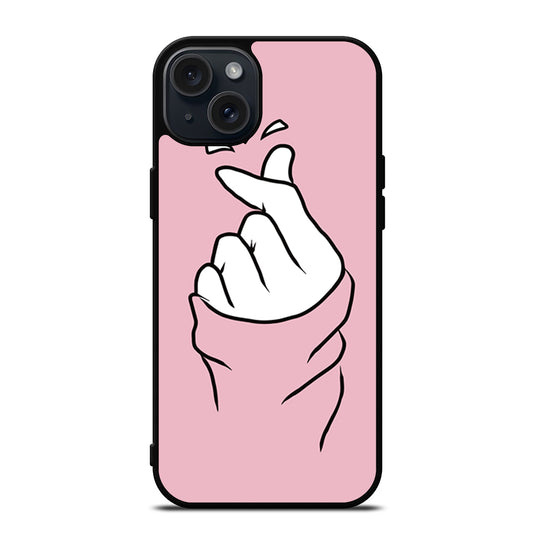 CUTE HEART FINGER PINK iPhone 15 Plus Case Cover