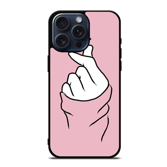 CUTE HEART FINGER PINK iPhone 15 Pro Max Case Cover