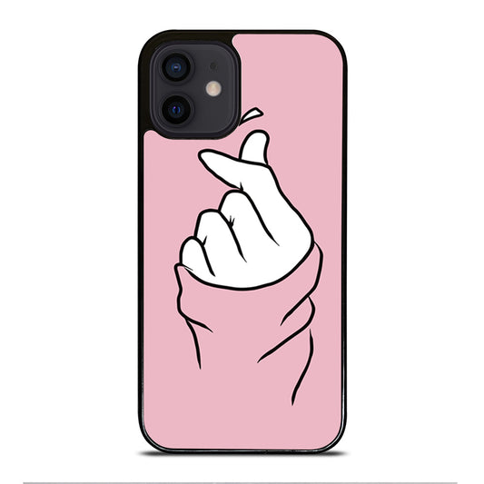 CUTE HEART FINGER PINK iPhone 12 Mini Case Cover