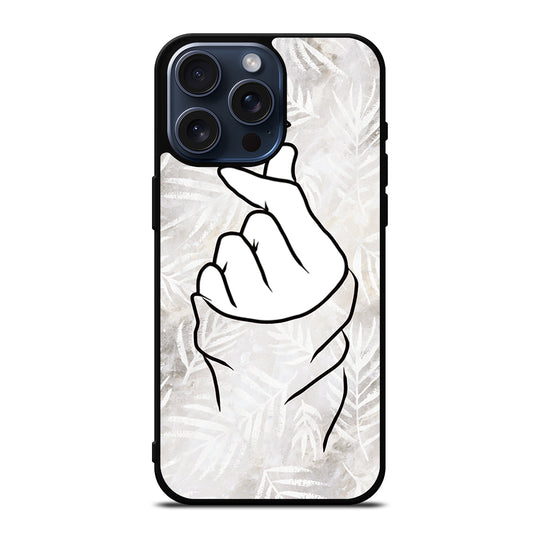 CUTE HEART FINGER WHITE MARBLE iPhone 15 Pro Max Case Cover