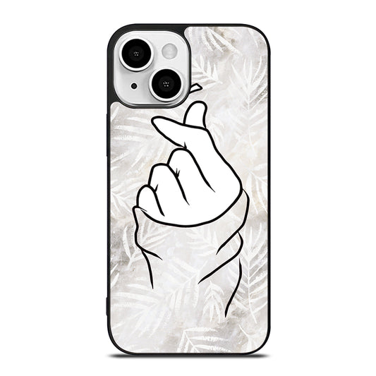 CUTE HEART FINGER WHITE MARBLE iPhone 13 Mini Case Cover