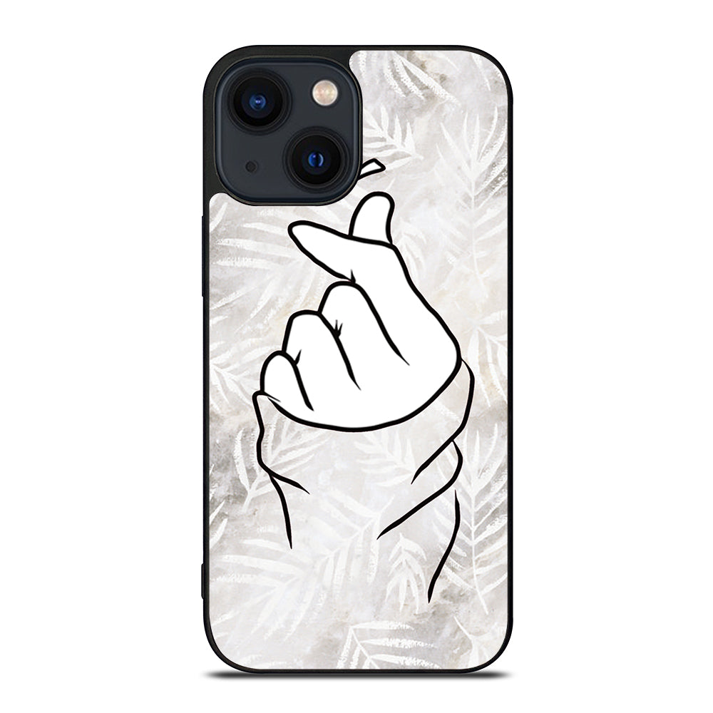 CUTE HEART FINGER WHITE MARBLE iPhone 14 Plus Case Cover