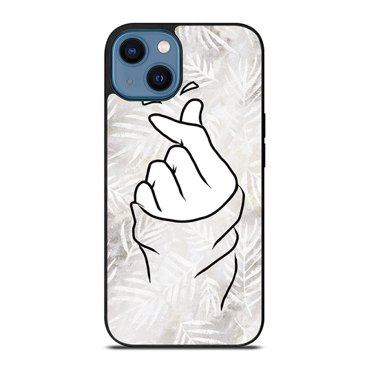 CUTE HEART FINGER WHITE MARBLE iPhone 14 Case Cover