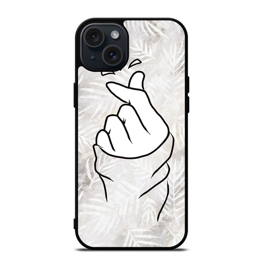 CUTE HEART FINGER WHITE MARBLE iPhone 15 Plus Case Cover