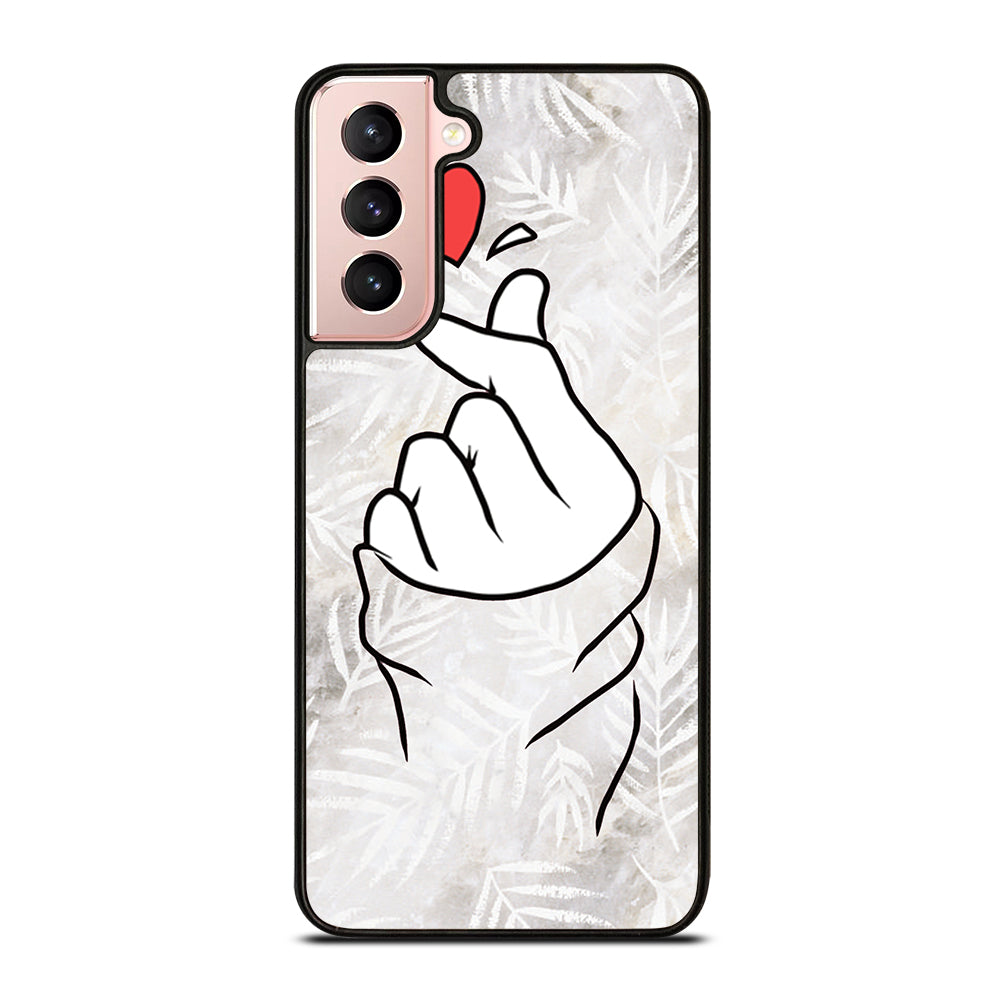 CUTE HEART FINGER WHITE MARBLE Samsung Galaxy S21 Case Cover