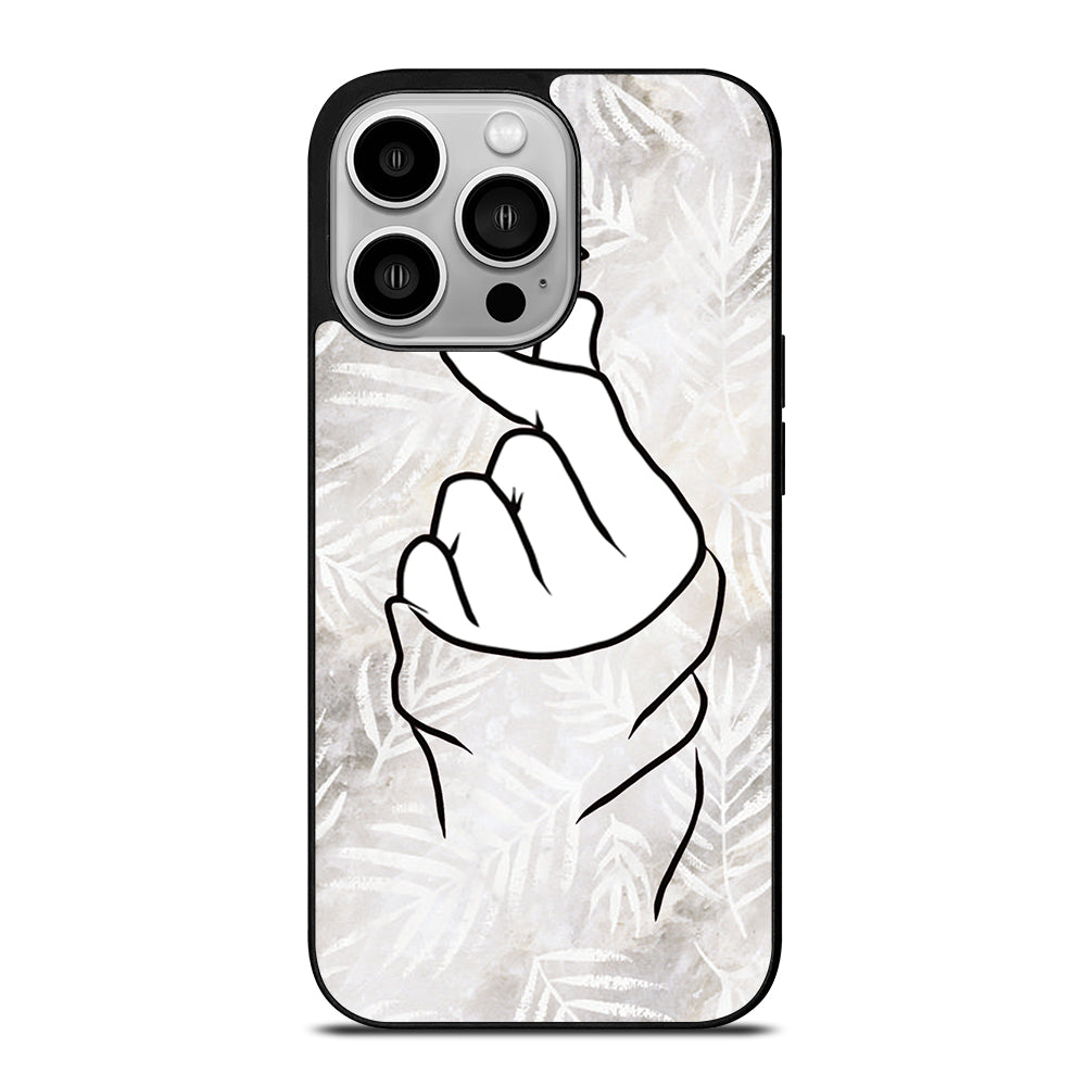 CUTE HEART FINGER WHITE MARBLE iPhone 14 Pro Case Cover