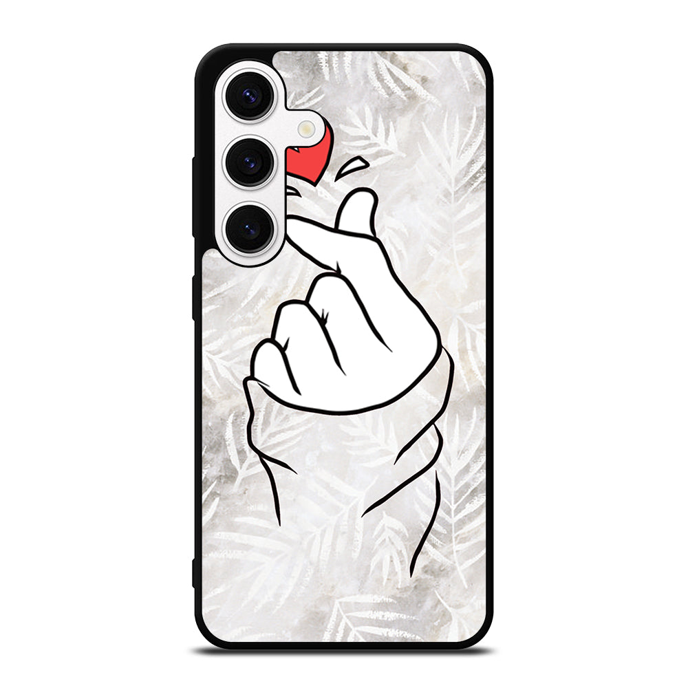 CUTE HEART FINGER WHITE MARBLE Samsung Galaxy S24 Case Cover