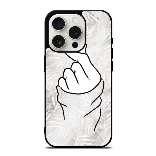 CUTE HEART FINGER WHITE MARBLE iPhone 15 Pro Case Cover