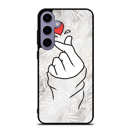 CUTE HEART FINGER WHITE MARBLE Samsung Galaxy S24 Plus Case Cover