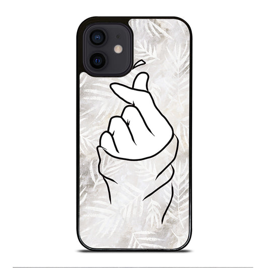CUTE HEART FINGER WHITE MARBLE iPhone 12 Mini Case Cover