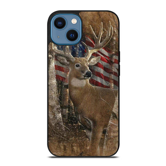 DEER HUNTING AMERICAN FLAG iPhone 14 Case Cover
