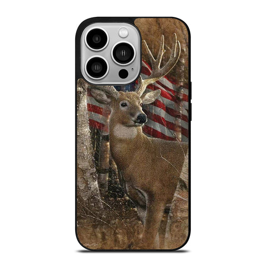 DEER HUNTING AMERICAN FLAG iPhone 14 Pro Case Cover