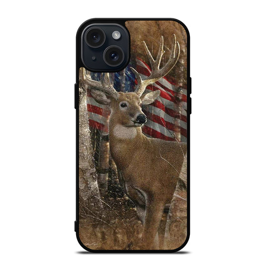 DEER HUNTING AMERICAN FLAG iPhone 15 Plus Case Cover