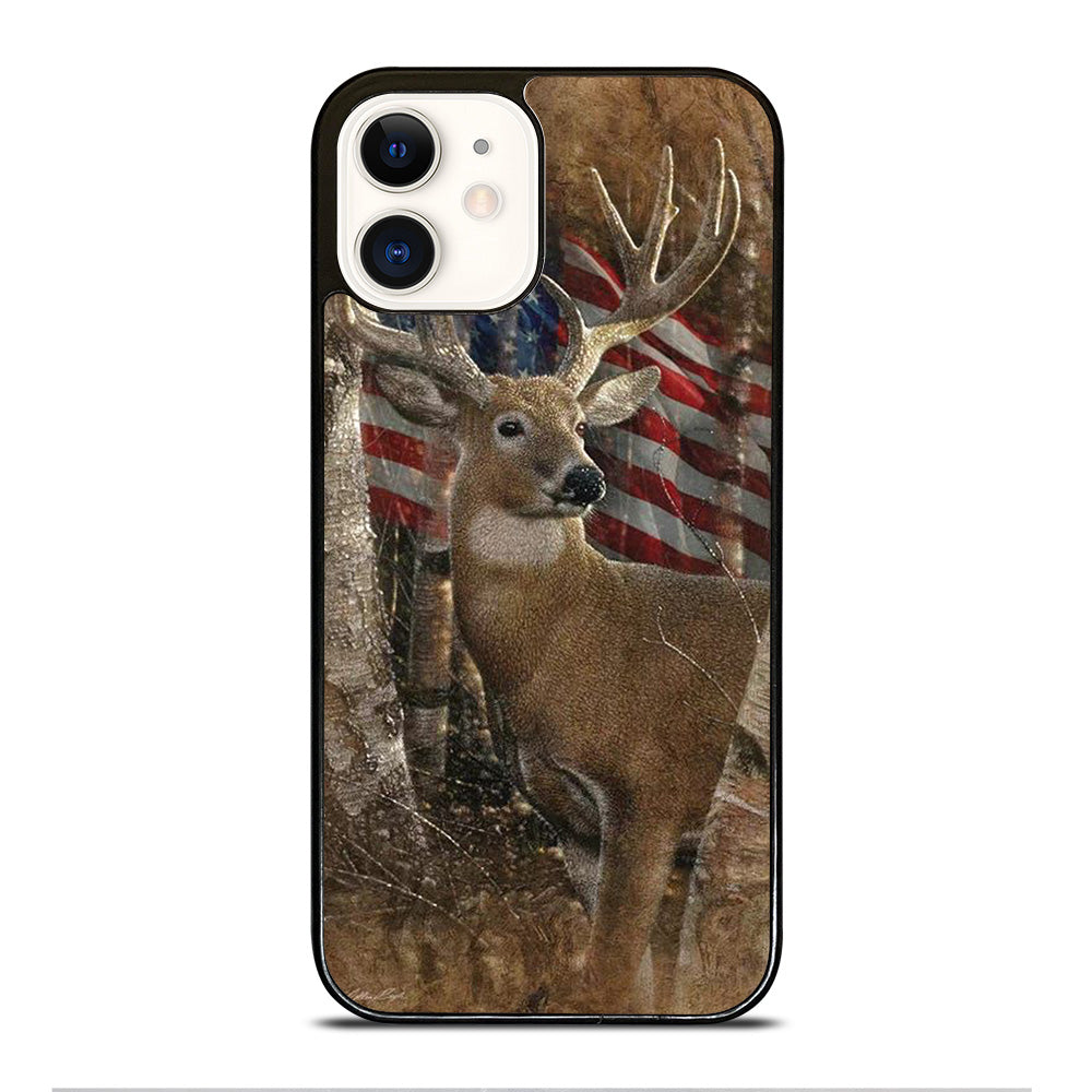 DEER HUNTING AMERICAN FLAG iPhone 12 Case Cover