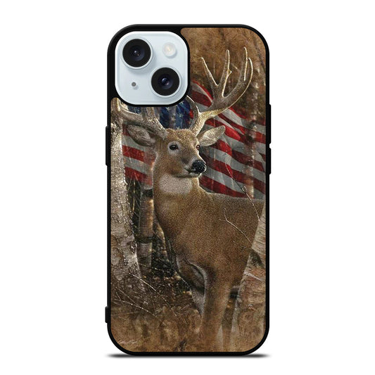 DEER HUNTING AMERICAN FLAG iPhone 15 Case Cover