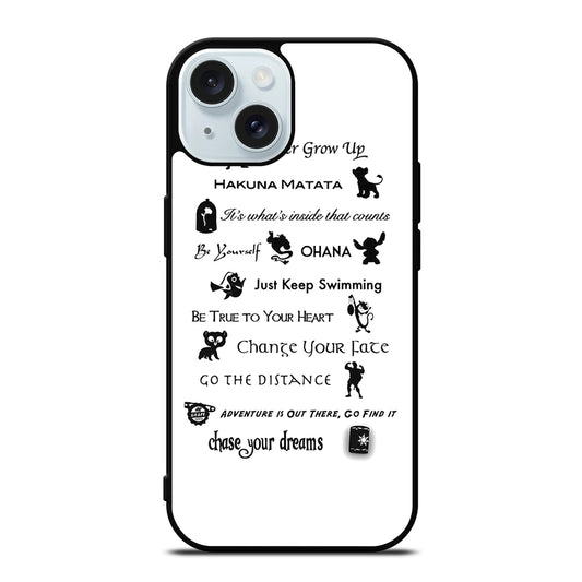 DISNEY LESSONS BLACK QUOTE iPhone 15 Case Cover