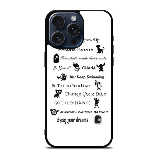 DISNEY LESSONS BLACK QUOTE iPhone 15 Pro Max Case Cover