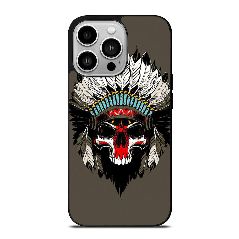 INDIAN FEATHER SKULL ART iPhone 14 Pro Case Cover