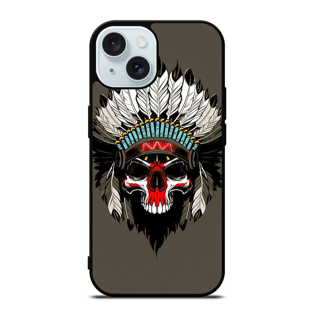 INDIAN FEATHER SKULL ART iPhone 15 Case Cover