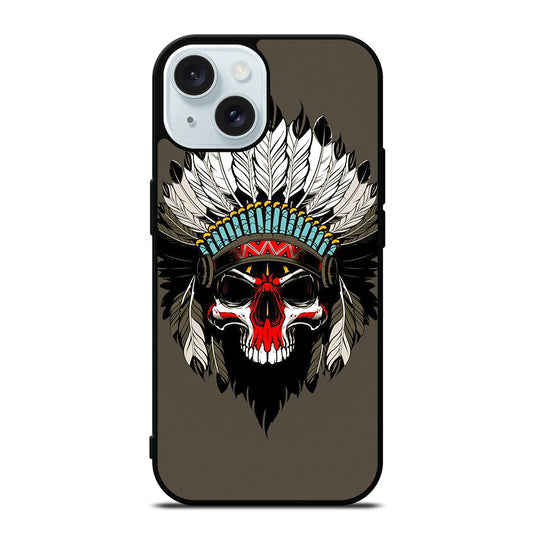 INDIAN FEATHER SKULL ART iPhone 15 Case Cover
