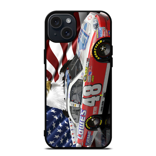 JIMMIE JOHNSON NASCAR AMERICAN FLAG iPhone 15 Plus Case Cover