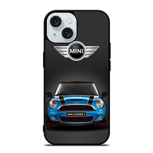 MINI COOPER BLUE CAR iPhone 15 Case Cover