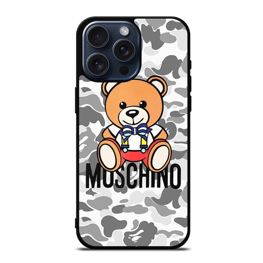 MOSCHINO TEDDY BEAR BAPE CAMO iPhone 15 Pro Max Case Cover