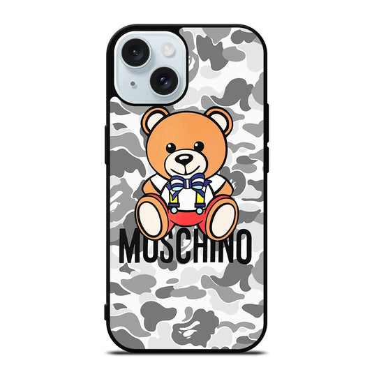 MOSCHINO TEDDY BEAR BAPE CAMO iPhone 15 Case Cover