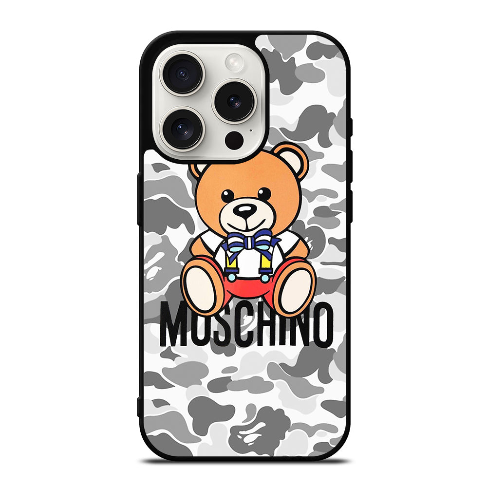 MOSCHINO TEDDY BEAR BAPE CAMO iPhone 15 Pro Case Cover