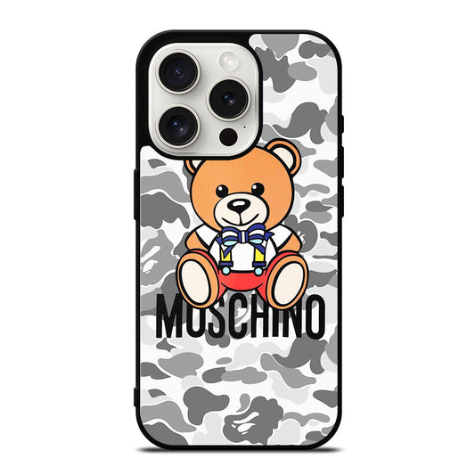 MOSCHINO TEDDY BEAR BAPE CAMO iPhone 15 Pro Case Cover