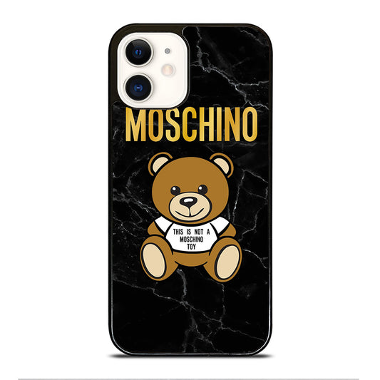 MOSCHINO TEDDY BEAR BLACK MARBLE iPhone 12 Case Cover