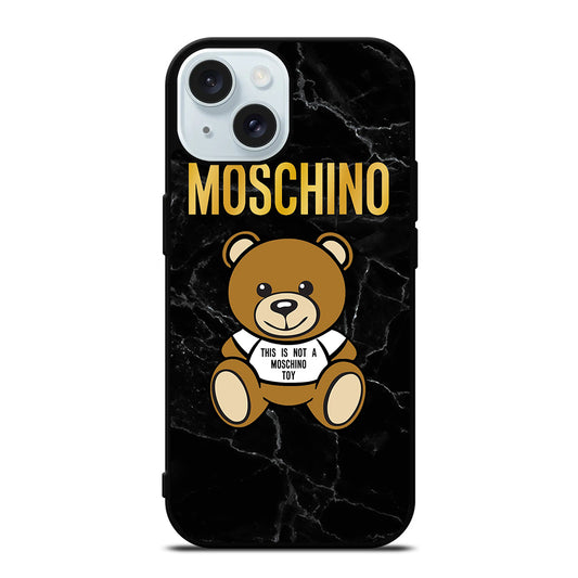 MOSCHINO TEDDY BEAR BLACK MARBLE iPhone 15 Case Cover