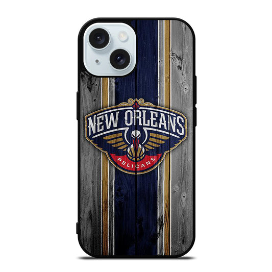 NEW ORLEANS PELICANS WOODEN LOGO iPhone 15 Case Cover