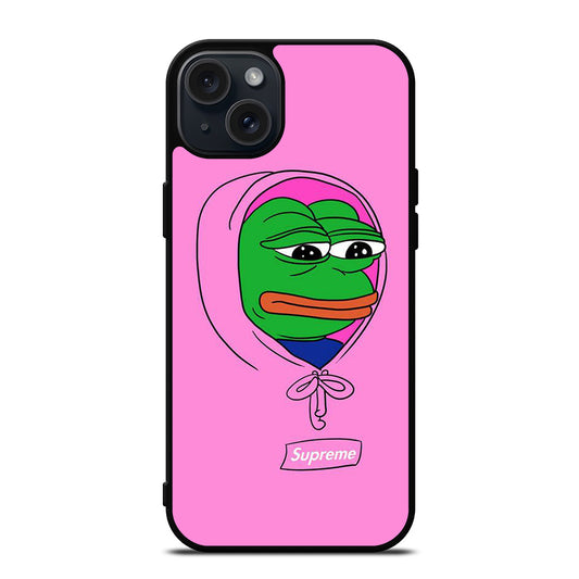 PEPE THE SMUG FROG PINK HOODIE iPhone 15 Plus Case Cover