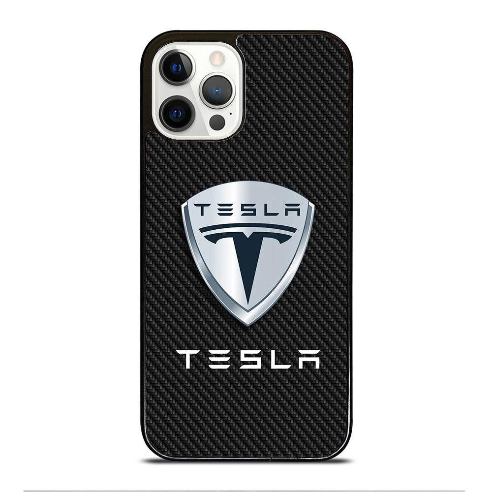 TESLA LOGO CARBON iPhone 12 Pro Case Cover