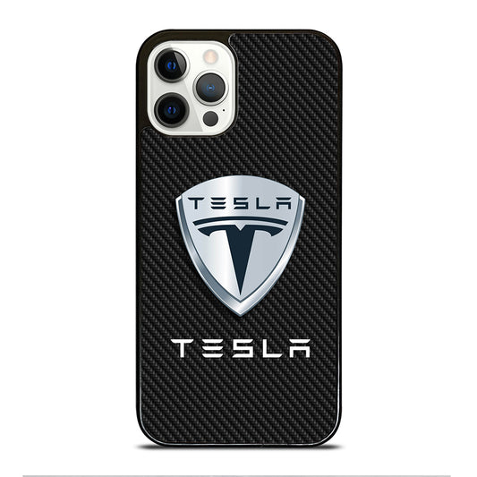 TESLA LOGO CARBON iPhone 12 Pro Case Cover