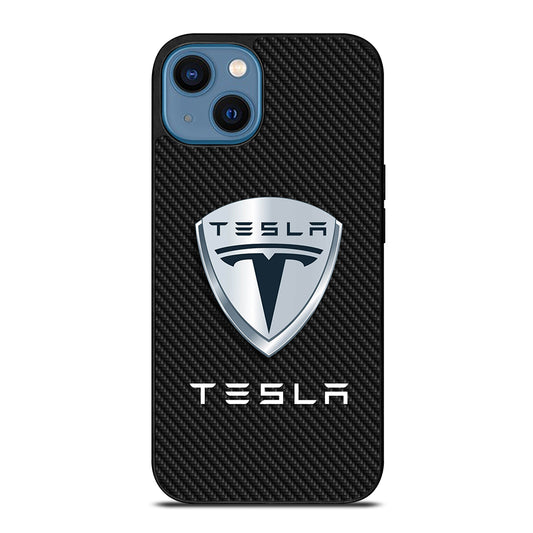 TESLA LOGO CARBON iPhone 14 Case Cover