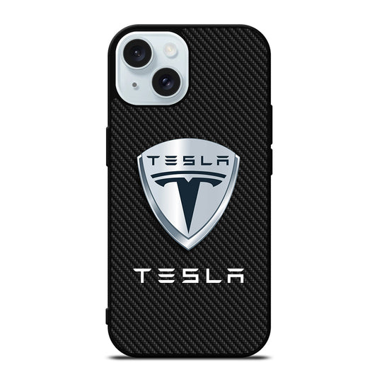 TESLA LOGO CARBON iPhone 15 Case Cover