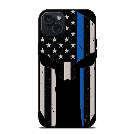 THIN BLUE LINE PUNISHER SKULL 1 iPhone 15 Plus Case Cover