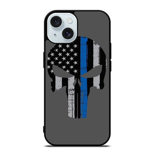 THIN BLUE LINE PUNISHER SKULL 2 iPhone 15 Case Cover
