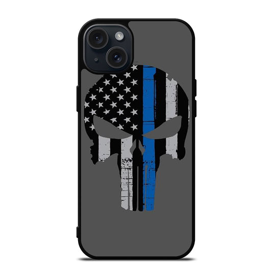 THIN BLUE LINE PUNISHER SKULL 2 iPhone 15 Plus Case Cover